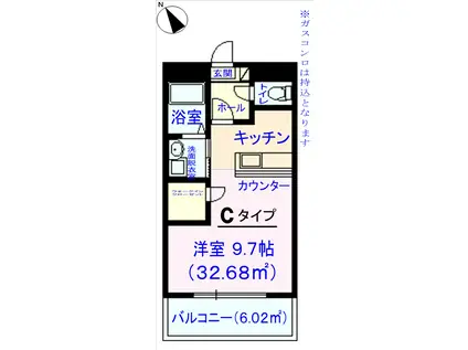 潮見台レジデンス壱番館 Cタイプ(1K/3階)の間取り写真