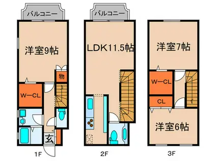 コンチネンタル・ヒロA棟(3LDK/1階)の間取り写真