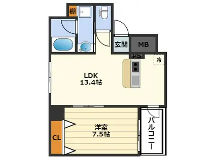 デセンテ北梅田(1LDK/2階)の間取り写真