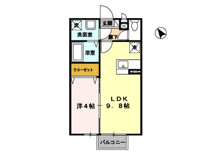 べアーレ高屋敷(1LDK/2階)の間取り写真