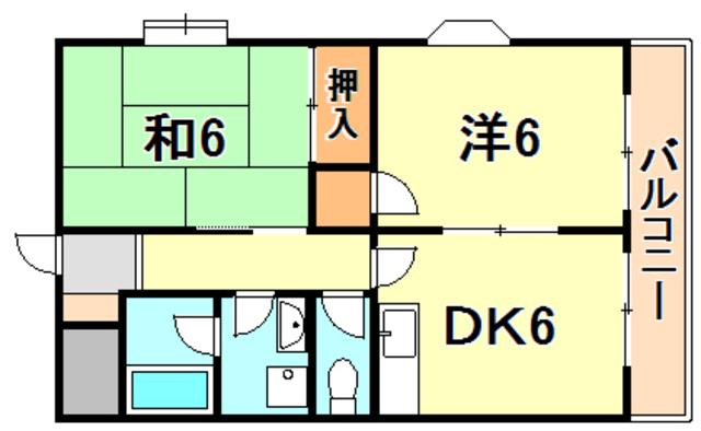 ハイツ本多聞(2DK/1階)の間取り写真
