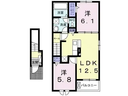 ミッドレジデンス山下IIB(2LDK/2階)の間取り写真
