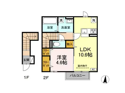 ハニーハイム(1LDK/2階)の間取り写真