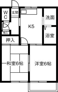 ファミール石刀(2DK/1階)の間取り写真