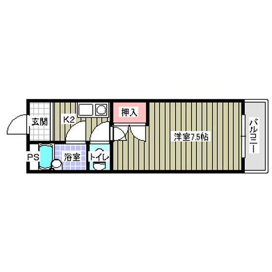 エメローズ穂垣(1K/2階)の間取り写真