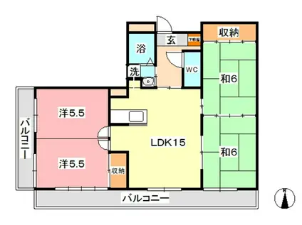 ジュネス老松(4LDK/4階)の間取り写真