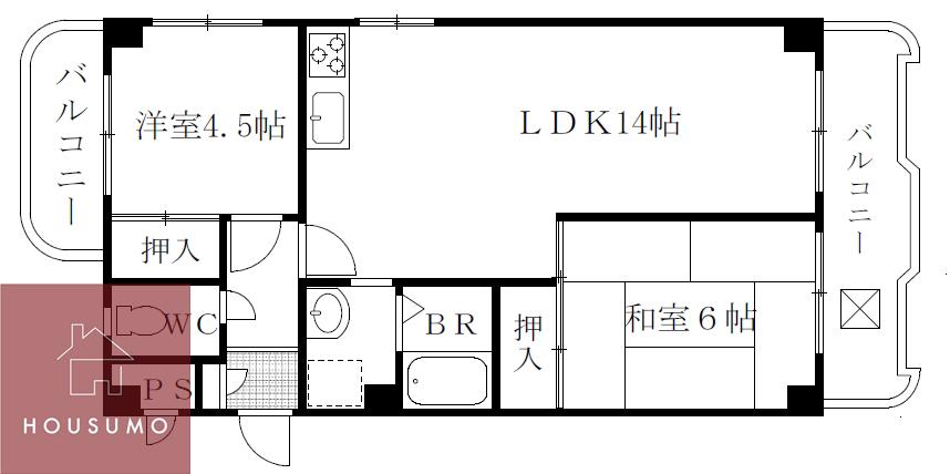 豊友マンション東豊中(2LDK/2階)の間取り写真
