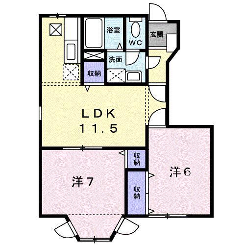 コンフォート阿江(2LDK/1階)の間取り写真