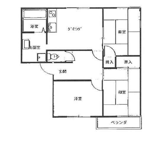 叶い坂 北棟(3DK/2階)の間取り写真