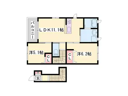 レジデンス永尾A(2LDK/2階)の間取り写真