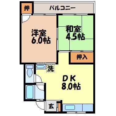レイクサイドハイツB(2DK/2階)の間取り写真