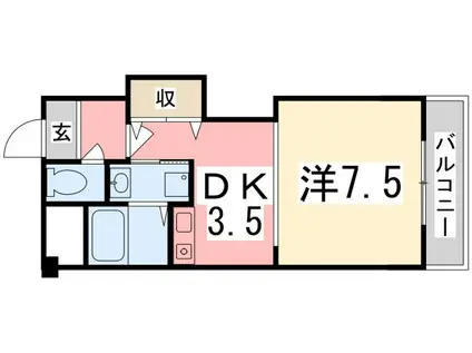 フラットフォー(1DK/4階)の間取り写真