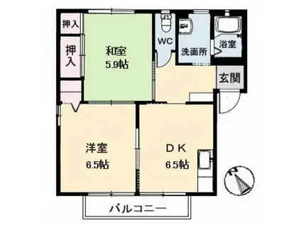 ヴィラパルクウカイA棟(2DK/2階)の間取り写真