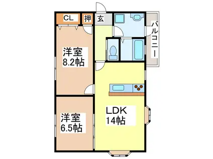 クレージュB(2LDK/1階)の間取り写真