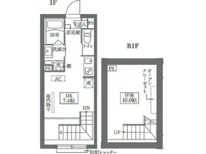 COCOCUBE鵜の木(1DK/1階)の間取り写真