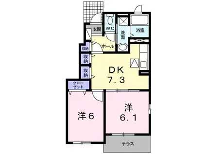 サン・ノーブII木屋瀬(2DK/1階)の間取り写真
