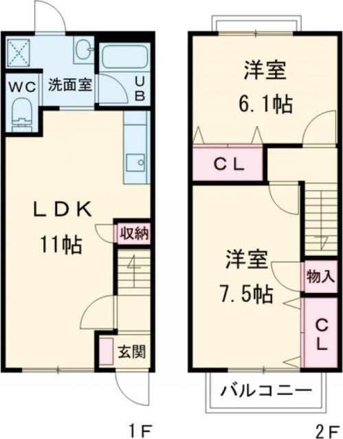 ピュアハートA棟(2LDK/1階)の間取り写真