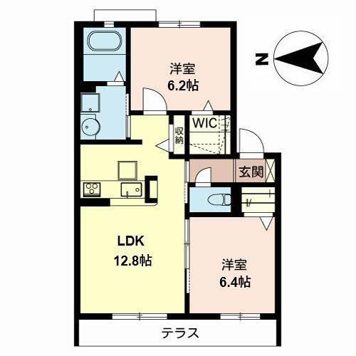 シャーメゾン鈴の宮(2LDK/1階)の間取り写真