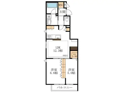 グランディール(2LDK/3階)の間取り写真