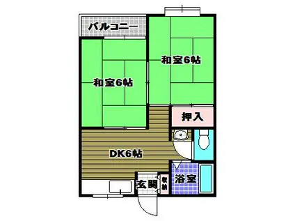 ツカサロイヤルハイツ千代田(2DK/2階)の間取り写真
