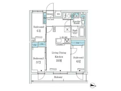 プライムブリス中野富士見町(3LDK/4階)の間取り写真
