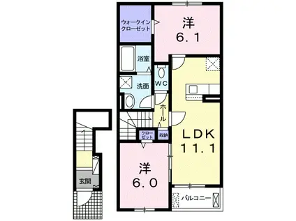 アジュール(2LDK/2階)の間取り写真
