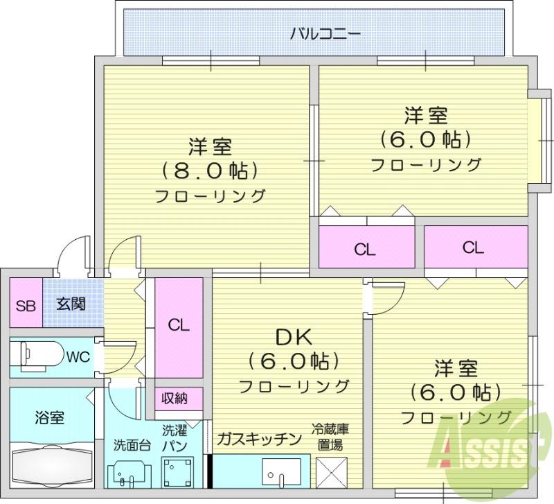 ファミーユ上飯田Ⅱ(3DK/2階)の間取り写真