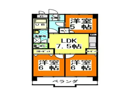 赤田ハイツ(3LDK/3階)の間取り写真