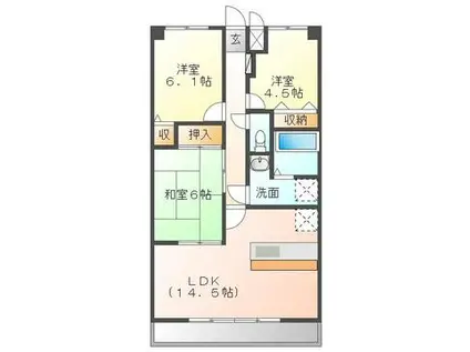 グランドール沖野上(3LDK/3階)の間取り写真