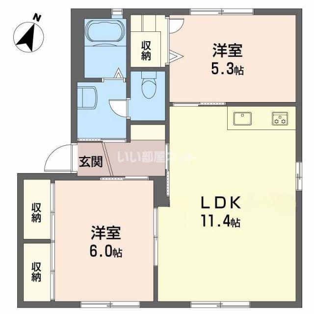 さくら館弐号棟(2LDK/1階)の間取り写真
