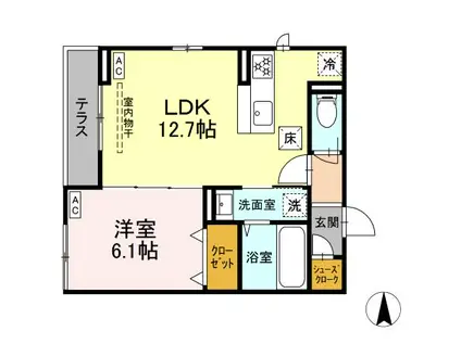 DーROOM小田原2丁目B(1LDK/3階)の間取り写真