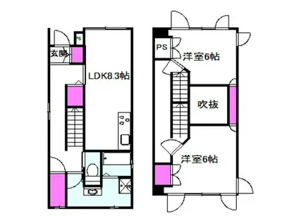 オルフェア帝塚山(2LDK/2階)の間取り写真