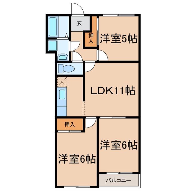 アクシス和宏(3LDK/3階)の間取り写真