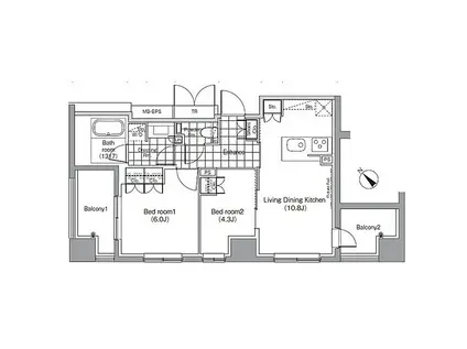パークハビオ赤坂(2LDK/8階)の間取り写真