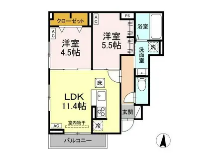 Rエイト・コウヤマ B(2LDK/1階)の間取り写真