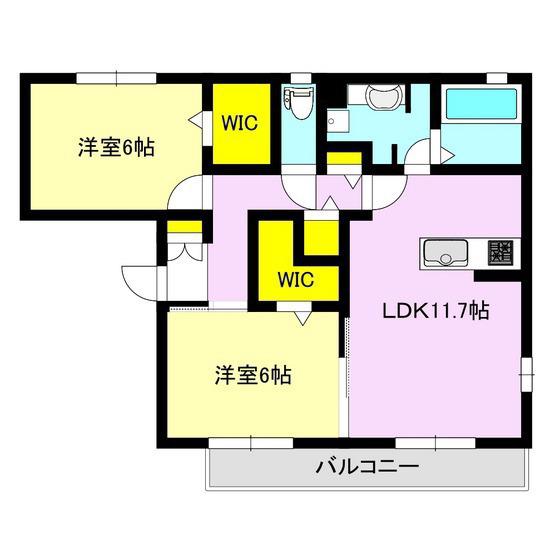 ハックベリー(2LDK/2階)の間取り写真