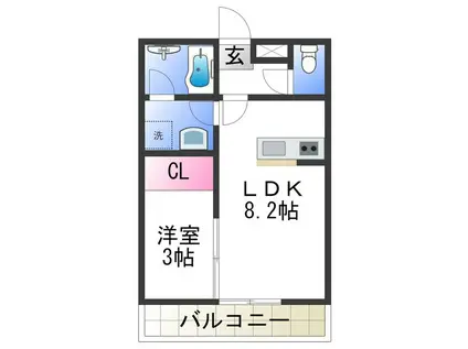 エクストリーム西小二里(1LDK/2階)の間取り写真