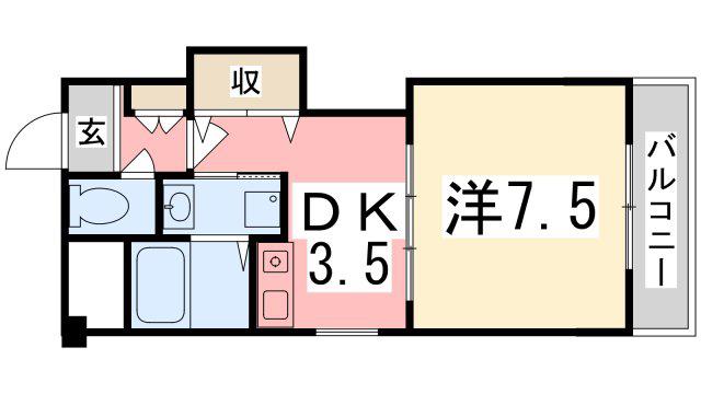 フラットフォー(1DK/3階)の間取り写真