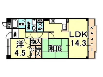 大黒ロイヤルハイツ(2LDK/2階)の間取り写真