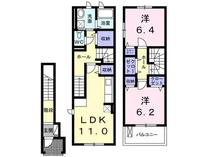 スマート ハズ(2LDK/2階)の間取り写真