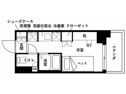 KDXレジデンス津田沼III(ワンルーム/1階)の間取り写真