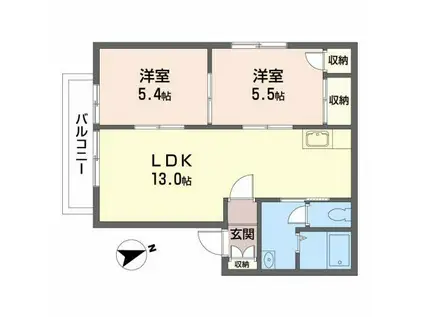 ヴァン・ヴェール(2LDK/2階)の間取り写真