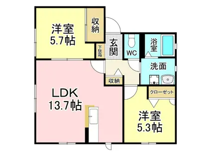 シャーメゾン・みちA棟(2LDK/1階)の間取り写真