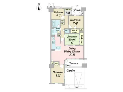 エールグラン千里丘C棟(4LDK/1階)の間取り写真