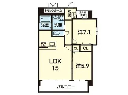 ヒルズガーデン上水前寺(2LDK/4階)の間取り写真