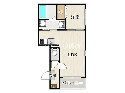 クラージュ諸岡(1LDK/1階)の間取り写真