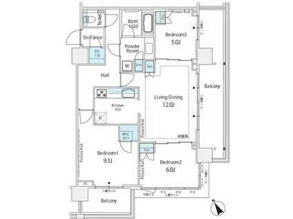 シティタワー新宿(3LDK/7階)の間取り写真