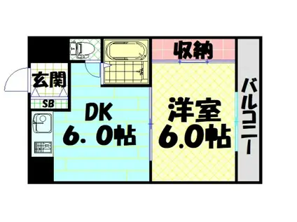 シャトー波除(1DK/6階)の間取り写真