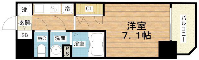 S-RESIDENCE福島玉川DEUX(1K/4階)の間取り写真