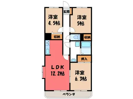 サンライズマンション 熊谷(3LDK/3階)の間取り写真